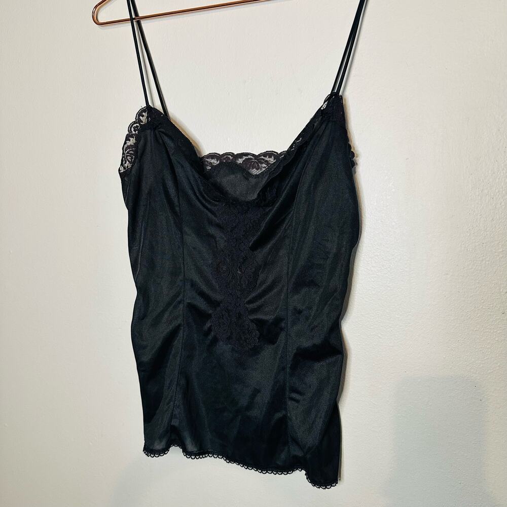 Vintage Fortune Black Lace Middle Camisole Lingerie 70s Style Top Size Small